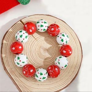 Christmas Tree Wooden Beaded Bracelet – Handmade Elastic Holiday Jewelry NEW